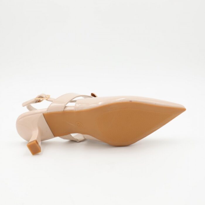 ⁦حذاء كعب متوسط رفيع للنساء لون بيج لامع⁩ - الصورة ⁦5⁩