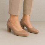 ⁦حذاء كعب عريض عالي للنساء لون بني⁩ - الصورة ⁦8⁩