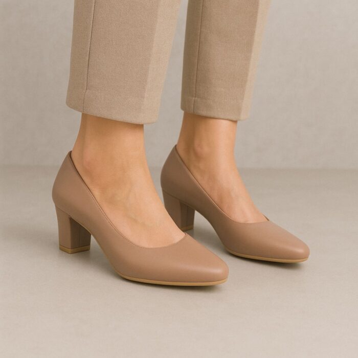 ⁦حذاء كعب عريض عالي للنساء لون بني⁩ - الصورة ⁦8⁩