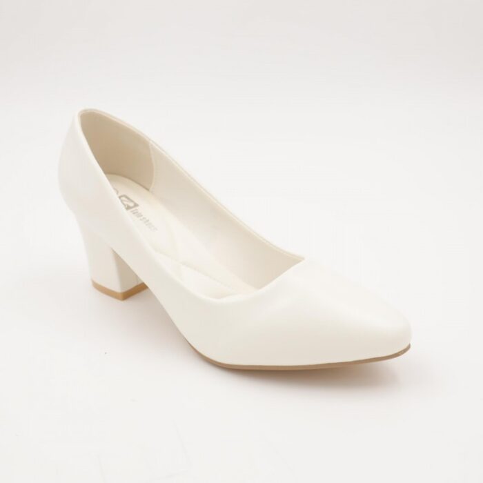 ⁦حذاء كعب عريض عالي للنساء لون ابيض⁩ - الصورة ⁦2⁩