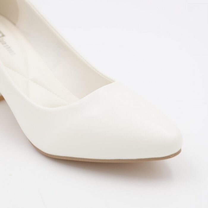 ⁦حذاء كعب عريض عالي للنساء لون ابيض⁩ - الصورة ⁦3⁩
