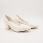 ⁦حذاء كعب عريض عالي للنساء لون ابيض⁩ - الصورة ⁦4⁩