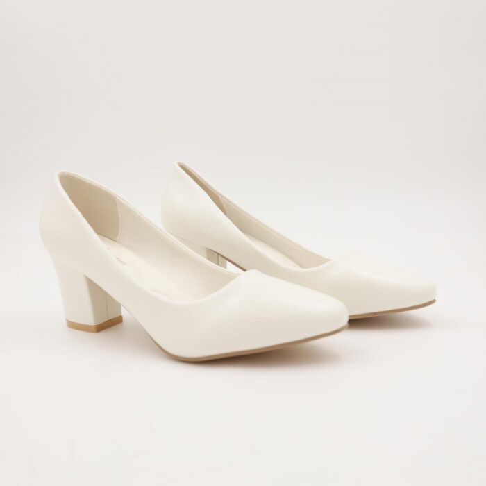 ⁦حذاء كعب عريض عالي للنساء لون ابيض⁩ - الصورة ⁦4⁩