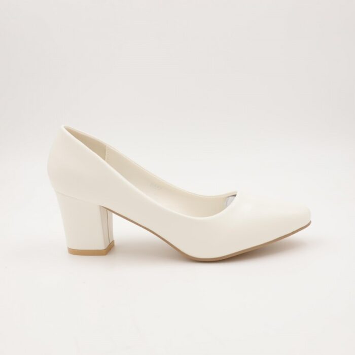 ⁦حذاء كعب عريض عالي للنساء لون ابيض⁩ - الصورة ⁦6⁩