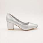 حذاء كعب عريض عالي للنساء لون فضي