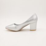 ⁦حذاء كعب عريض عالي للنساء لون فضي⁩ - الصورة ⁦2⁩