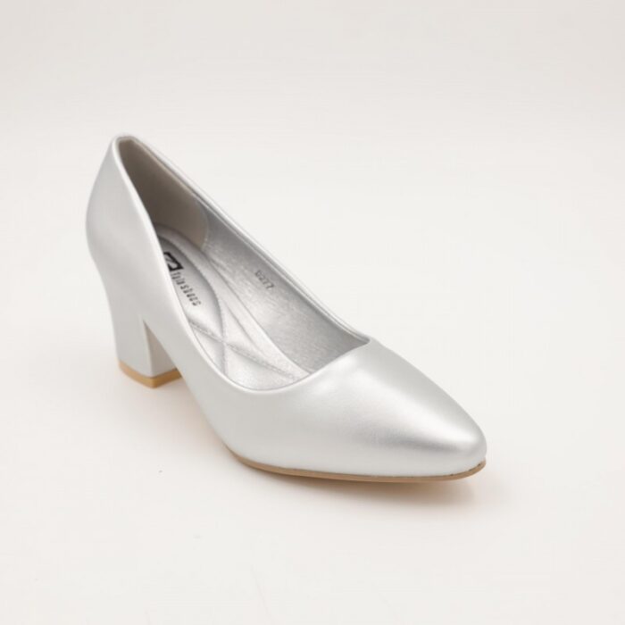 ⁦حذاء كعب عريض عالي للنساء لون فضي⁩ - الصورة ⁦3⁩