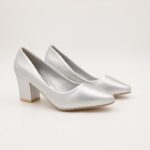 ⁦حذاء كعب عريض عالي للنساء لون فضي⁩ - الصورة ⁦5⁩