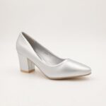 ⁦حذاء كعب عريض عالي للنساء لون فضي⁩ - الصورة ⁦6⁩