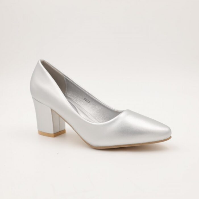 ⁦حذاء كعب عريض عالي للنساء لون فضي⁩ - الصورة ⁦6⁩