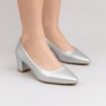 ⁦حذاء كعب عريض عالي للنساء لون فضي⁩ - الصورة ⁦7⁩