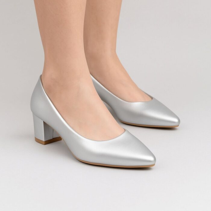 ⁦حذاء كعب عريض عالي للنساء لون فضي⁩ - الصورة ⁦7⁩