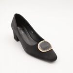 حذاء كعب عريض عالي للنساء لون اسود