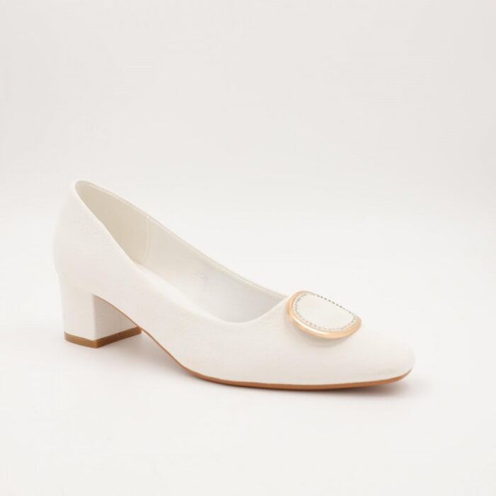 ⁦حذاء كعب عريض عالي للنساء لون ابيض⁩ - الصورة ⁦2⁩