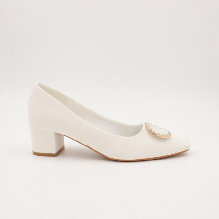 ⁦حذاء كعب عريض عالي للنساء لون ابيض⁩ - الصورة ⁦3⁩