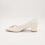 ⁦حذاء كعب عريض عالي للنساء لون ابيض⁩ - الصورة ⁦4⁩