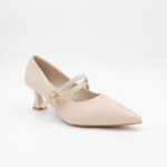 ⁦حذاء كعب رفيع متوسط للنساء مع حزام لون بيج⁩ - الصورة ⁦6⁩