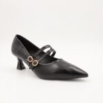 ⁦حذاء كعب رفيع متوسط للنساء مع حزام لون اسود⁩ - الصورة ⁦2⁩