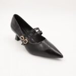 ⁦حذاء كعب رفيع متوسط للنساء مع حزام لون اسود⁩ - الصورة ⁦5⁩