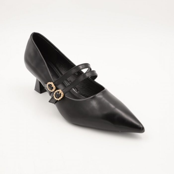 ⁦حذاء كعب رفيع متوسط للنساء مع حزام لون اسود⁩ - الصورة ⁦5⁩