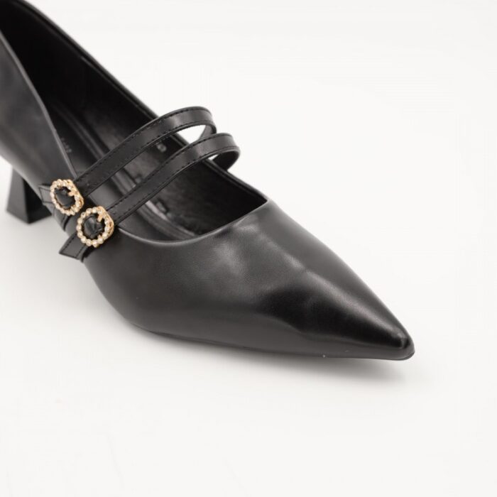 ⁦حذاء كعب رفيع متوسط للنساء مع حزام لون اسود⁩ - الصورة ⁦6⁩