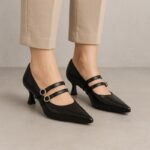 ⁦حذاء كعب رفيع متوسط للنساء مع حزام لون اسود⁩ - الصورة ⁦7⁩