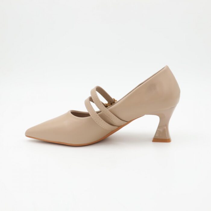 ⁦حذاء كعب رفيع متوسط للنساء مع حزام لون عسلي⁩ - الصورة ⁦6⁩