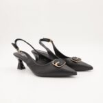 حذاء كعب متوسط رفيع ستاتي بتصميم مفتوح من الخلف لون اسود