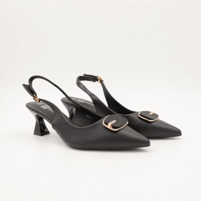 103383236_685eb978d244a حذاء كعب متوسط رفيع ستاتي بتصميم مفتوح من الخلف لون اسود - الصورة 1