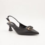 ⁦حذاء كعب متوسط رفيع ستاتي بتصميم مفتوح من الخلف لون اسود⁩ - الصورة ⁦2⁩