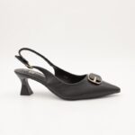 ⁦حذاء كعب متوسط رفيع ستاتي بتصميم مفتوح من الخلف لون اسود⁩ - الصورة ⁦3⁩