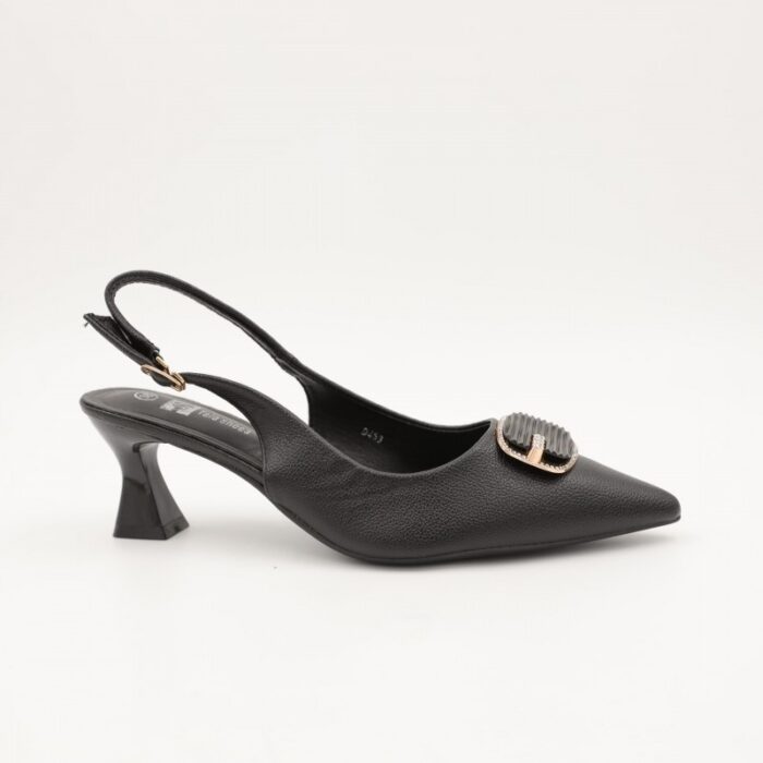 ⁦حذاء كعب متوسط رفيع ستاتي بتصميم مفتوح من الخلف لون اسود⁩ - الصورة ⁦3⁩