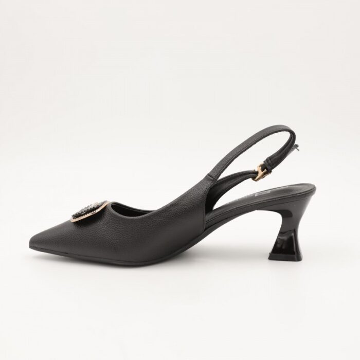 ⁦حذاء كعب متوسط رفيع ستاتي بتصميم مفتوح من الخلف لون اسود⁩ - الصورة ⁦4⁩