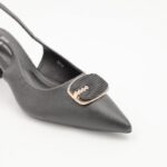 ⁦حذاء كعب متوسط رفيع ستاتي بتصميم مفتوح من الخلف لون اسود⁩ - الصورة ⁦6⁩