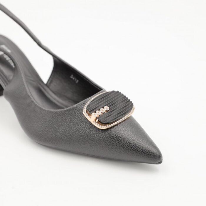 ⁦حذاء كعب متوسط رفيع ستاتي بتصميم مفتوح من الخلف لون اسود⁩ - الصورة ⁦6⁩