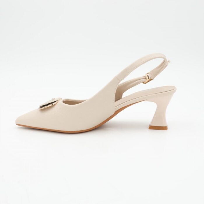 ⁦حذاء كعب متوسط رفيع ستاتي بتصميم مفتوح من الخلف لون بيج⁩ - الصورة ⁦6⁩