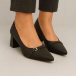 ⁦حذاء كعب عالي عريض لون اسود⁩ - الصورة ⁦7⁩