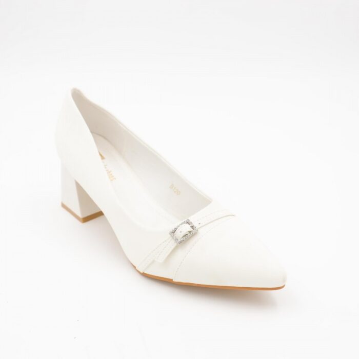 ⁦حذاء كعب عالي عريض لون ابيض⁩ - الصورة ⁦4⁩