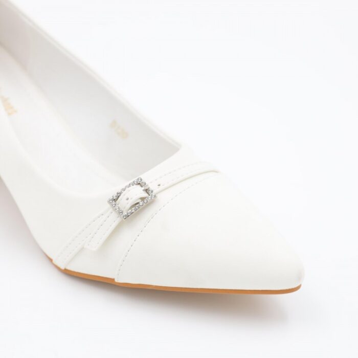 ⁦حذاء كعب عالي عريض لون ابيض⁩ - الصورة ⁦5⁩