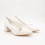 ⁦حذاء كعب عالي عريض لون ابيض⁩ - الصورة ⁦6⁩