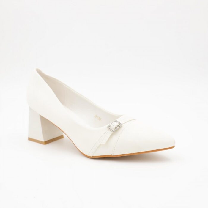 ⁦حذاء كعب عالي عريض لون ابيض⁩ - الصورة ⁦7⁩