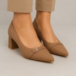 ⁦حذاء كعب عالي عريض لون بيج⁩ - الصورة ⁦7⁩