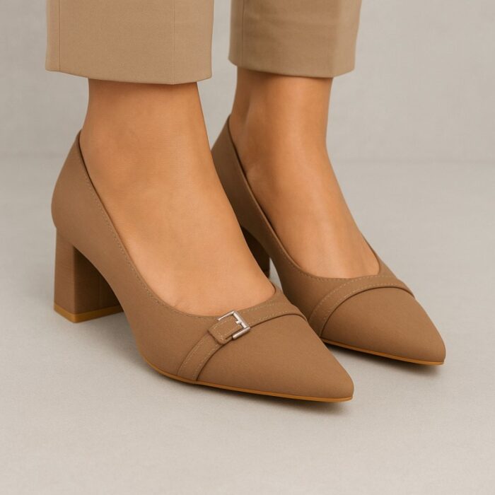 ⁦حذاء كعب عالي عريض لون بيج⁩ - الصورة ⁦7⁩