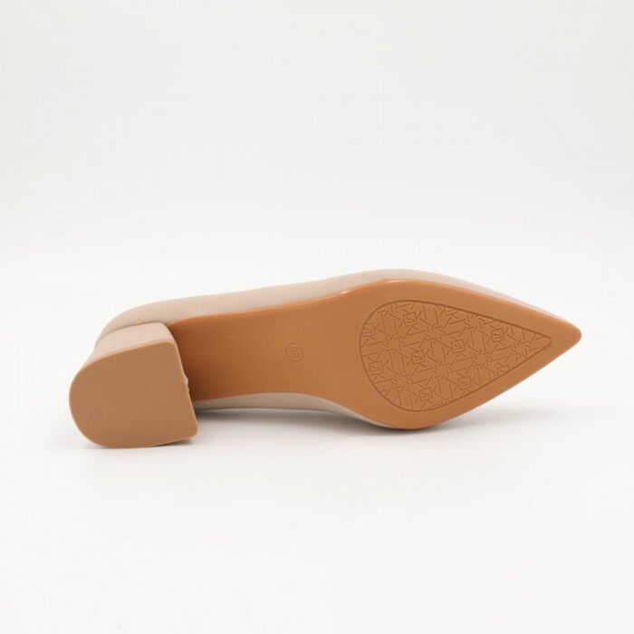 ⁦حذاء كعب عريض متوسط للنساء لون بيج⁩ - الصورة ⁦3⁩