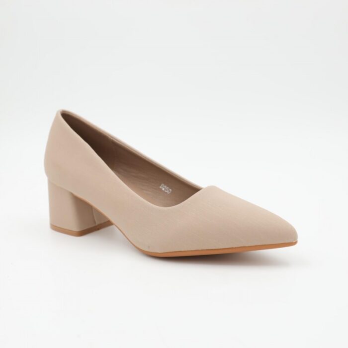 ⁦حذاء كعب عريض متوسط للنساء لون بيج⁩ - الصورة ⁦7⁩