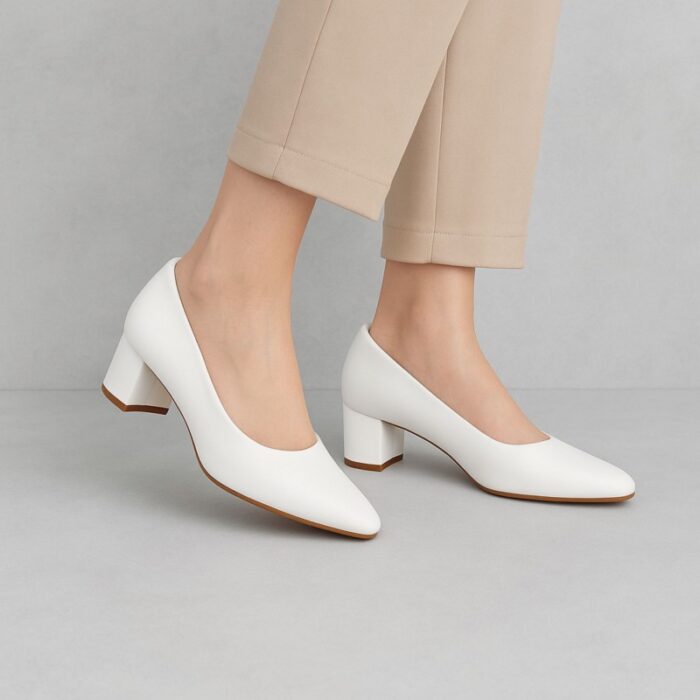 ⁦حذاء كعب عريض متوسط للنساء لون اوف وايت⁩ - الصورة ⁦7⁩