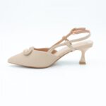 ⁦حذاء كعب متوسط رفيع نسائي بتصميم كلاسيكي مفتوح من الخلف لون بيج⁩ - الصورة ⁦3⁩