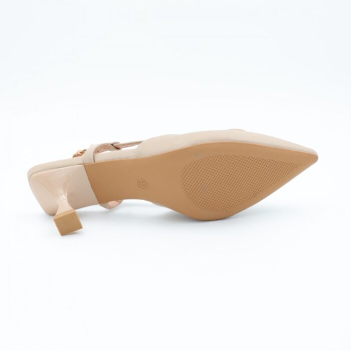 ⁦حذاء كعب متوسط رفيع نسائي بتصميم كلاسيكي مفتوح من الخلف لون بيج⁩ - الصورة ⁦4⁩