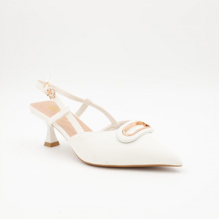 103383252_685eb99cb2025 حذاء كعب متوسط رفيع نسائي بتصميم كلاسيكي مفتوح من الخلف لون ابيض - الصورة 1