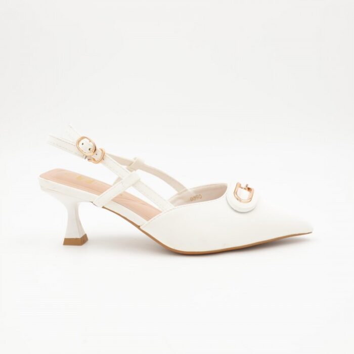 ⁦حذاء كعب متوسط رفيع نسائي بتصميم كلاسيكي مفتوح من الخلف لون ابيض⁩ - الصورة ⁦2⁩